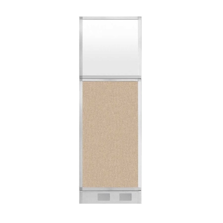 Hush Panel Configurable Cubicle Partition 2' X 6' Beige Fabric Frosted Window W/ Cable Channel